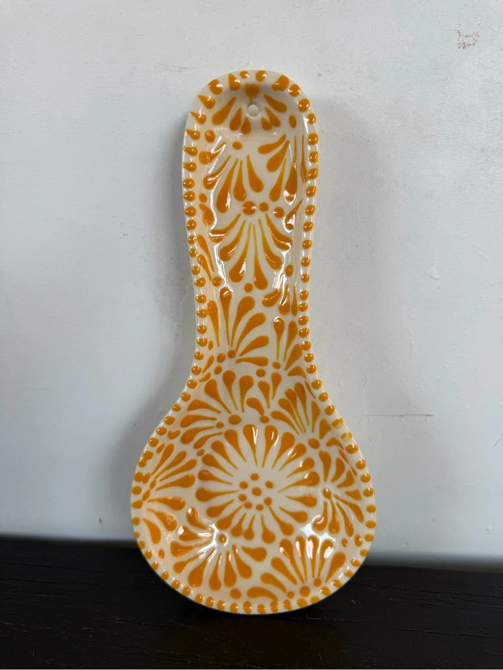Talavera Ceramic Spoon Rest in Orange Floral Pattern